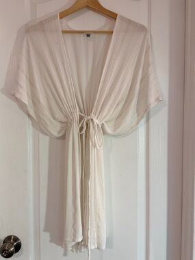 Cream Tie-Front Swim Coverup Kimono